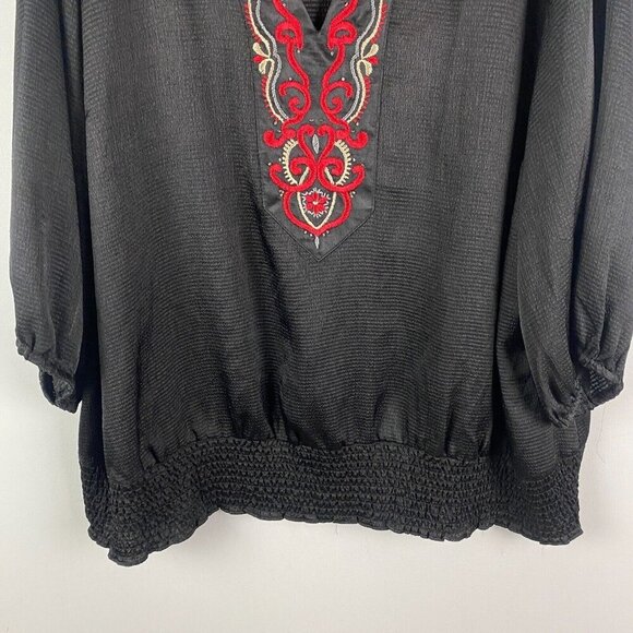 Lane Bryant Blouse Sz 22/24 Popover Embellished 3/4 Balloon Sleeve Elastic Waist - Picture 3 of 10